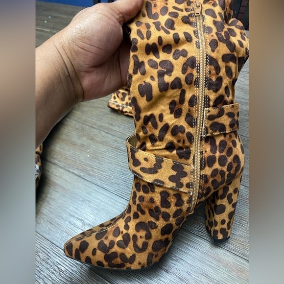 Women's Knee Boots, Sexy Leopard Print Pointed  Toe Stiletto Boots, 7.5 - Picture 3 of 8